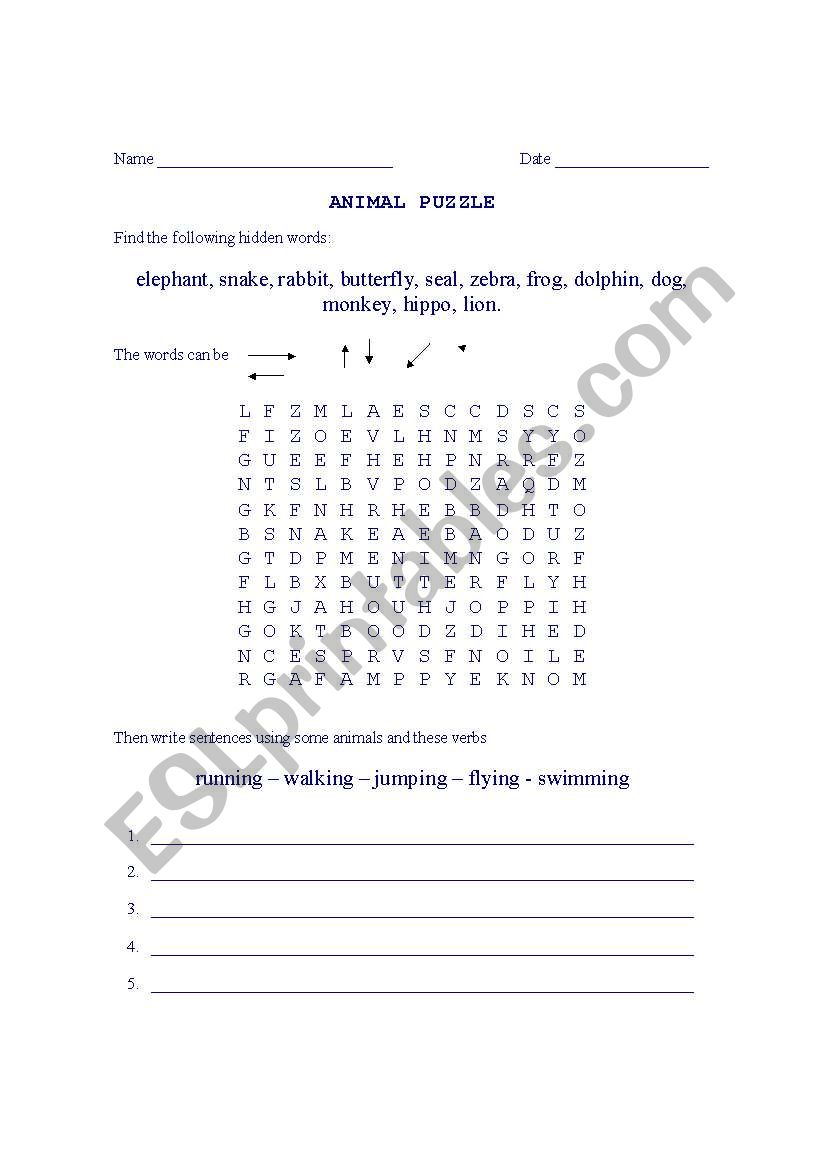 animal puzzle worksheet