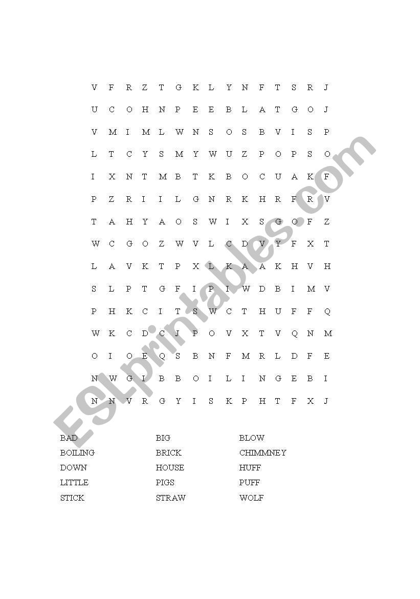Three Little Pigs Word Search worksheet