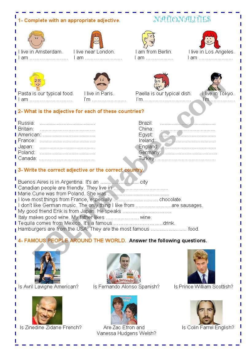 Nationalities worksheet