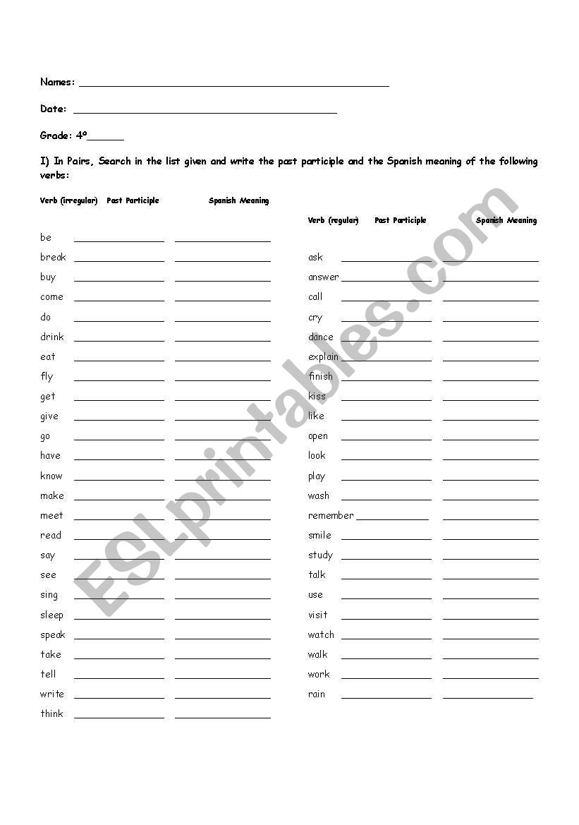 Past Participle worksheet