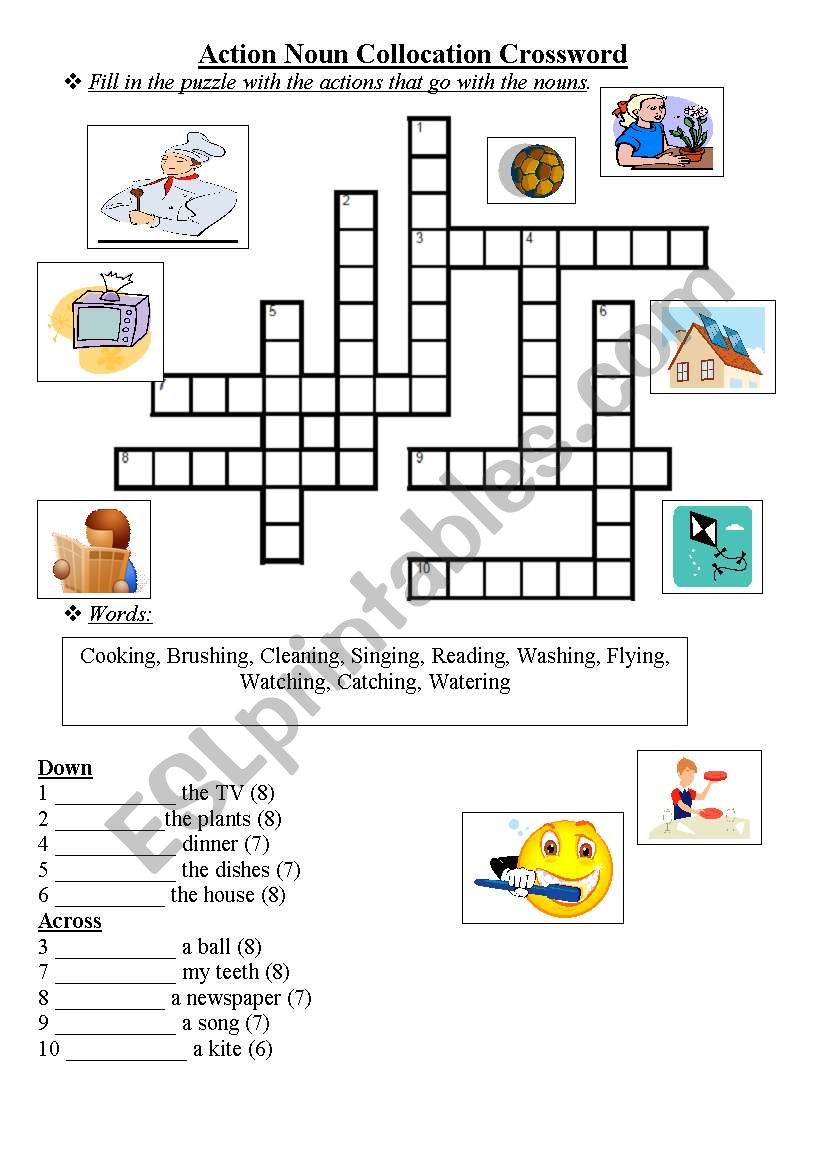 Action noun collocation crossword