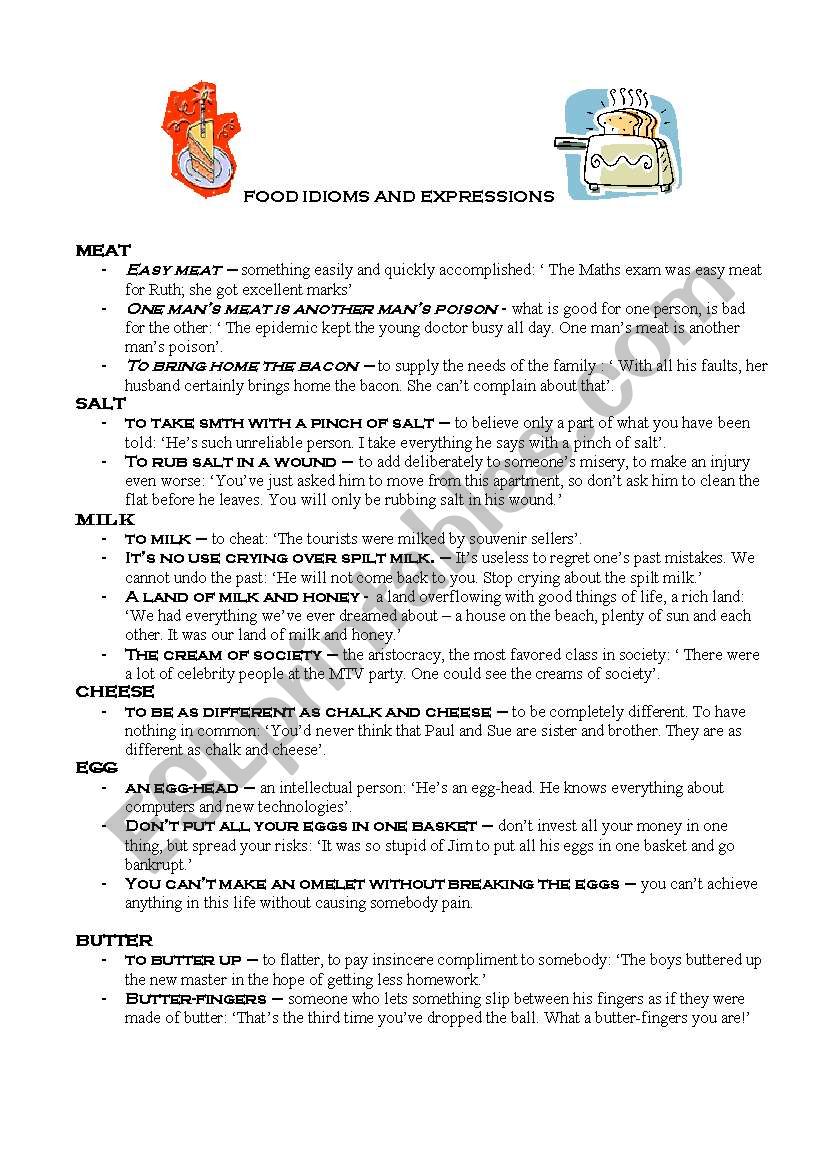 food idioms worksheet