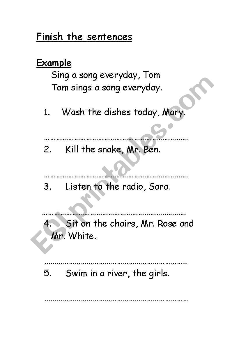Finish the sentence worksheet