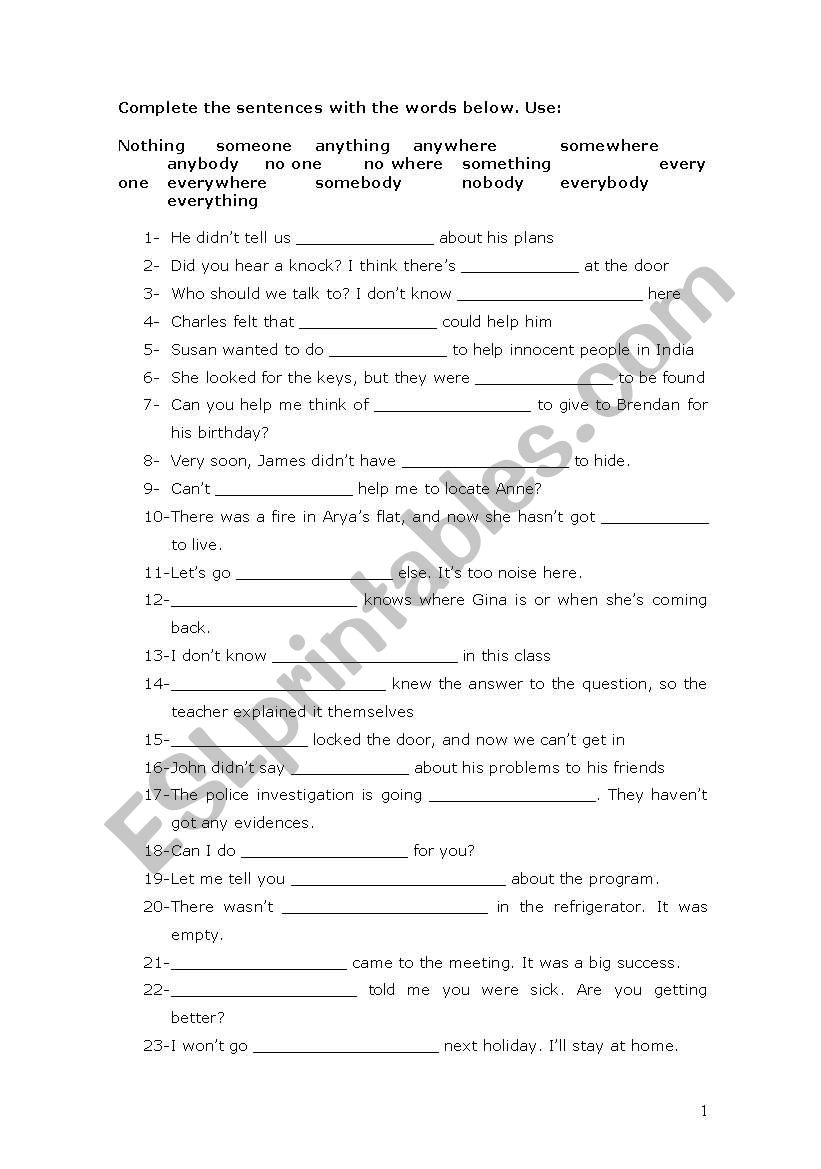 Some any compounds worksheet