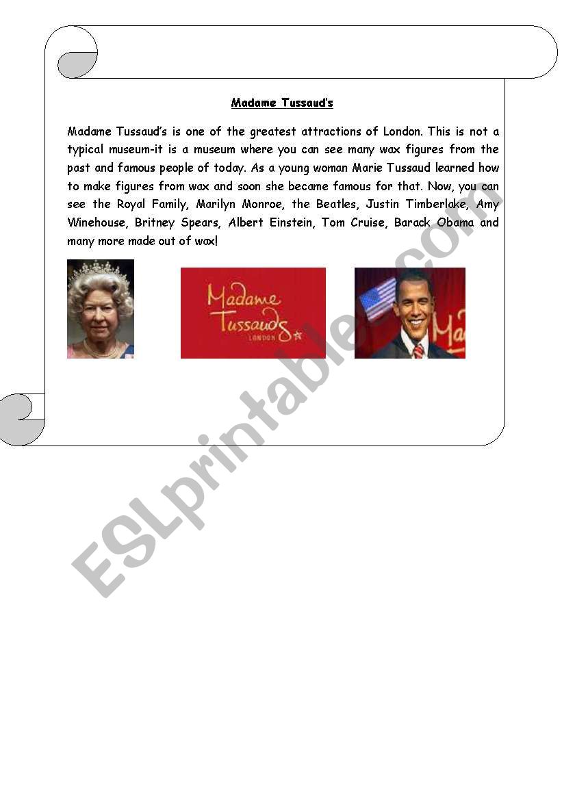 Madame Tussaud´s - ESL worksheet by perditasanna