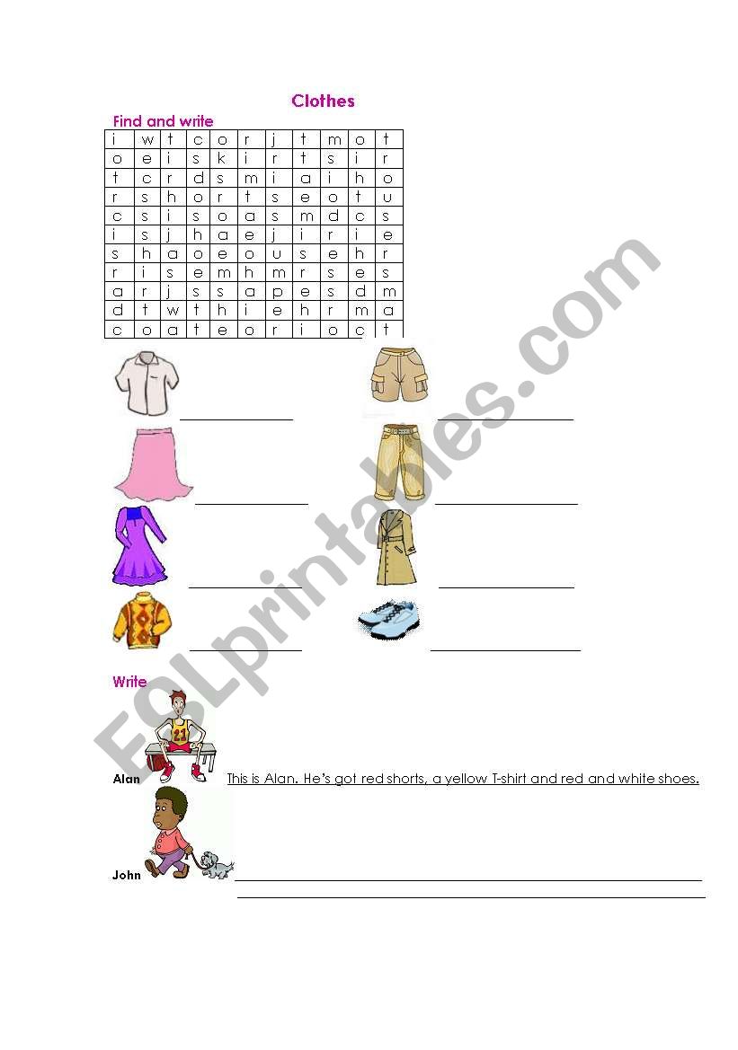 Clothes worksheet