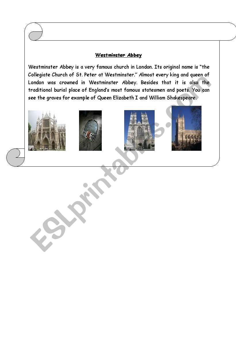 Westminster Abbey worksheet