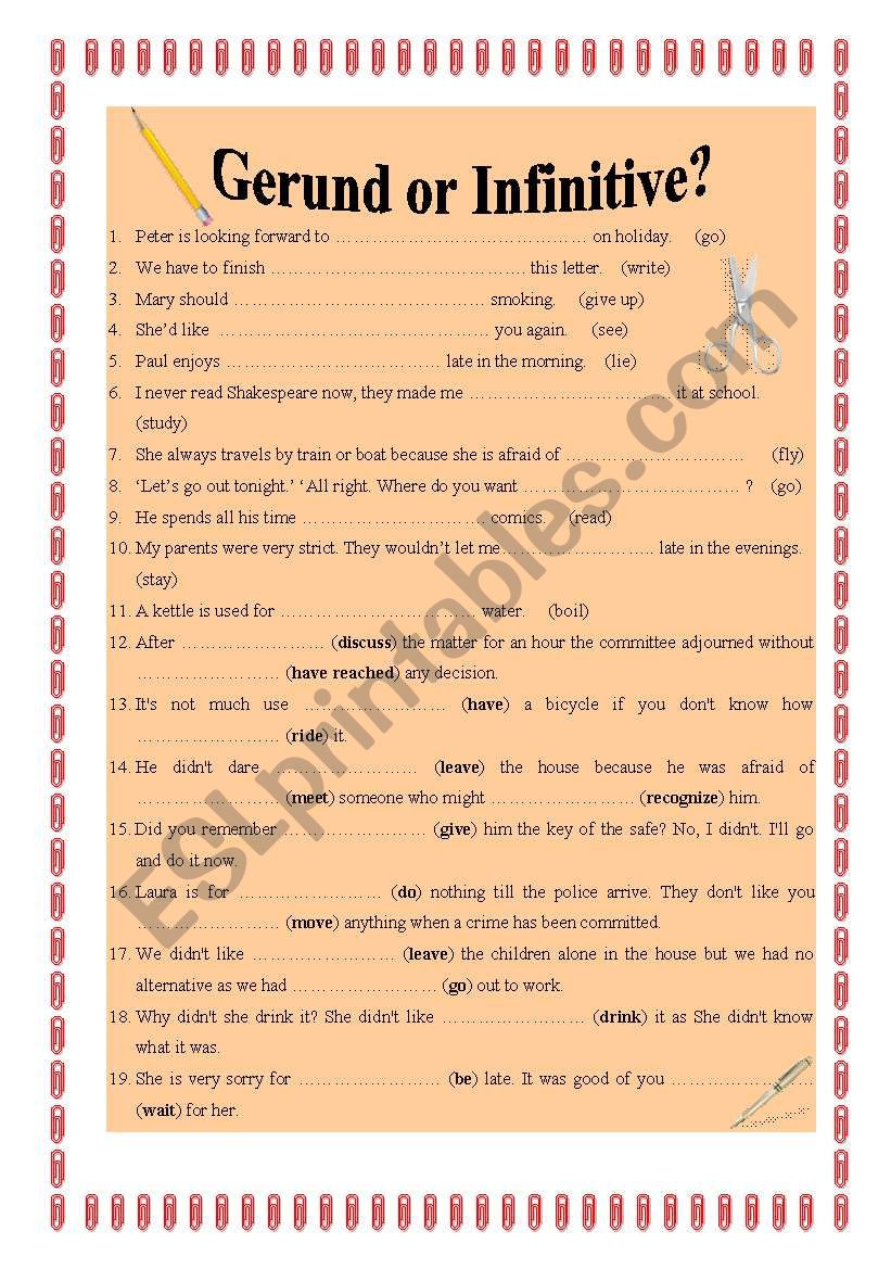 Gerund or infinitive. worksheet