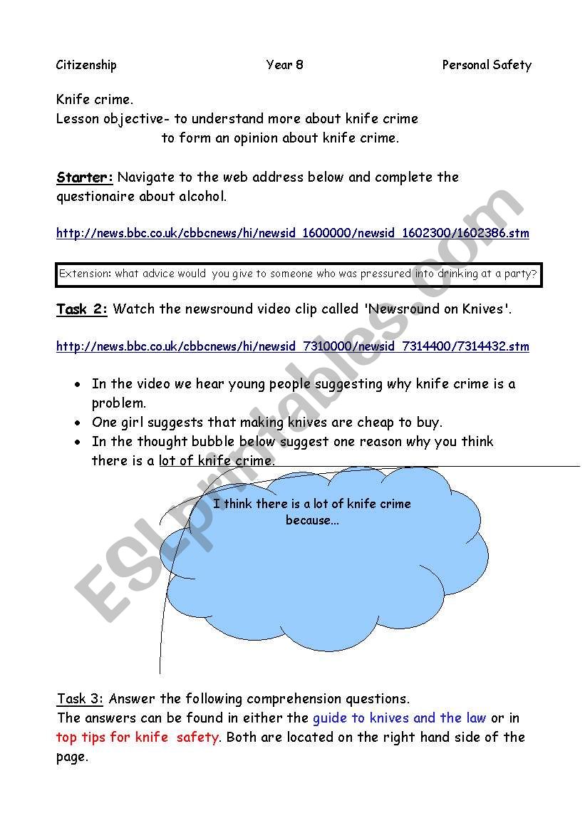 Knife Crime worksheet