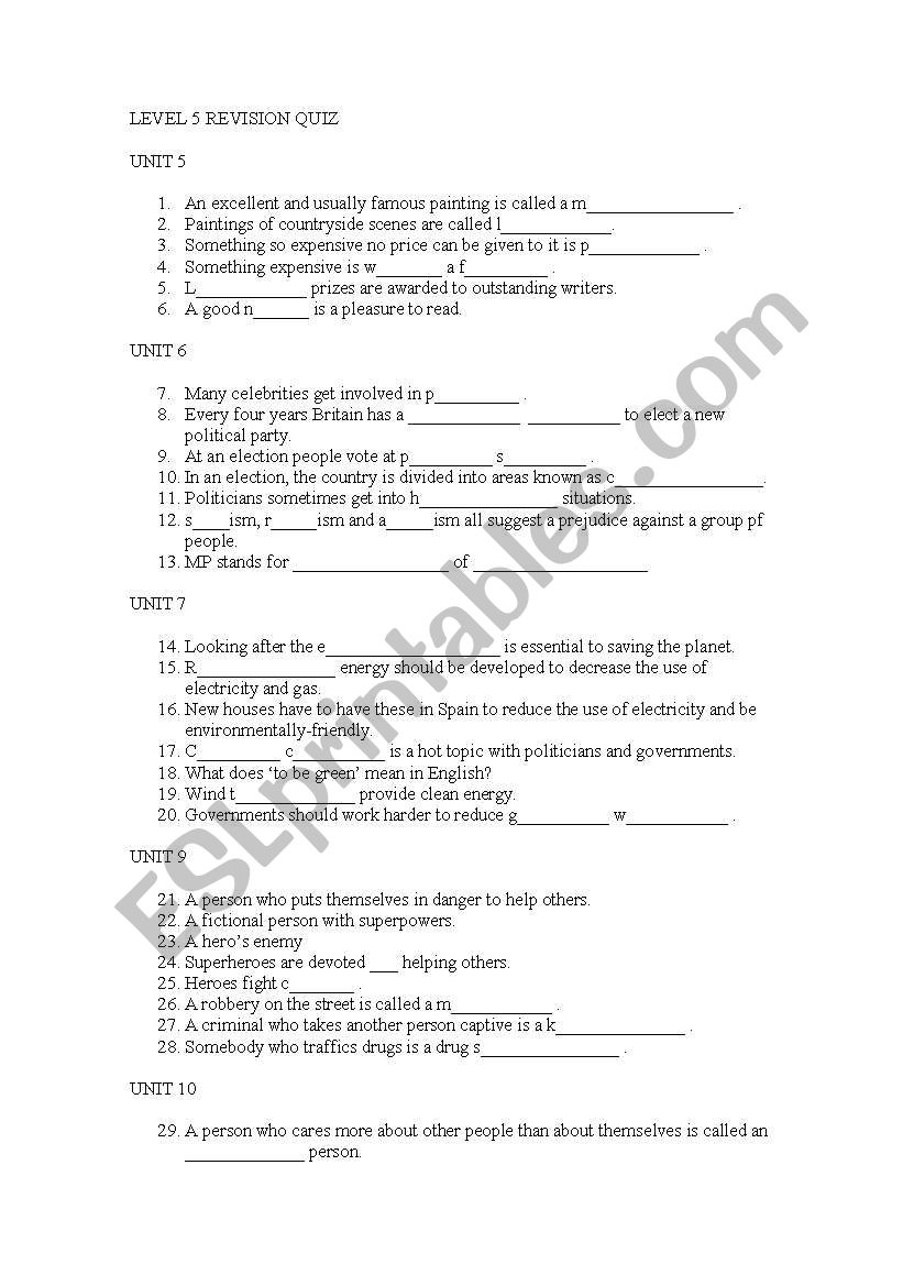 Upper Intermediate Quiz worksheet