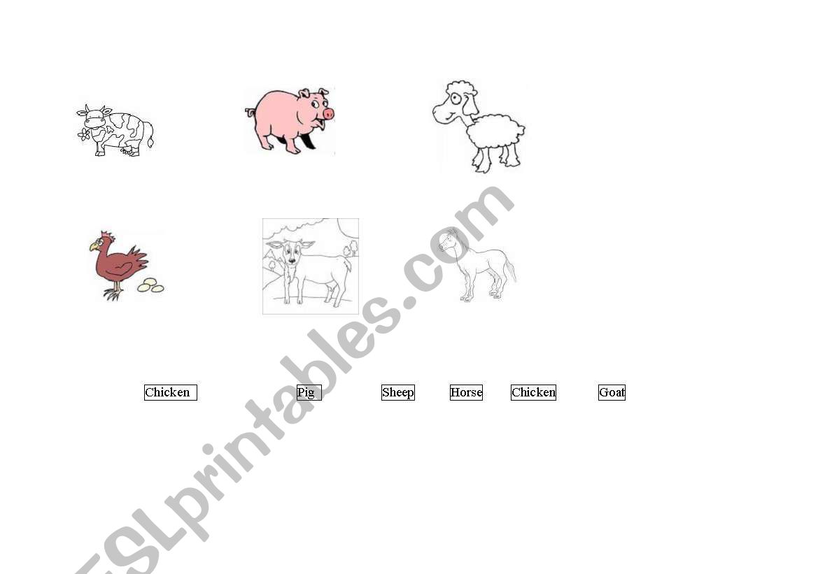 Cut and match farm animals worksheet