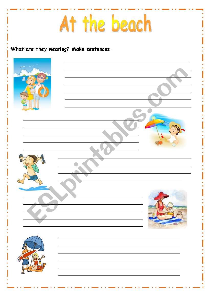 At the beach worksheet