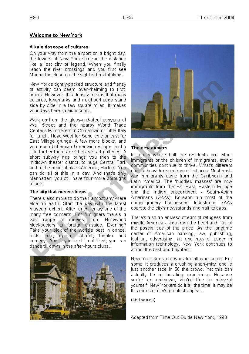 New York worksheet