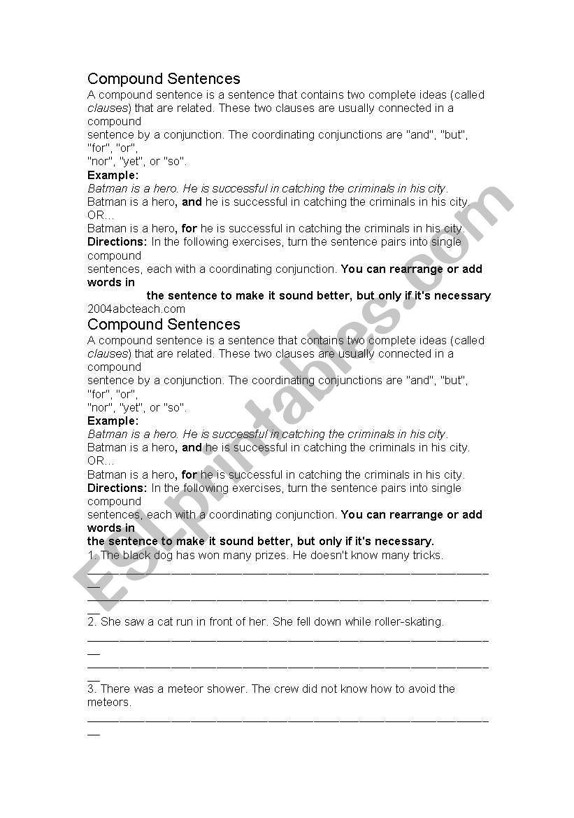 compound sentences worksheet