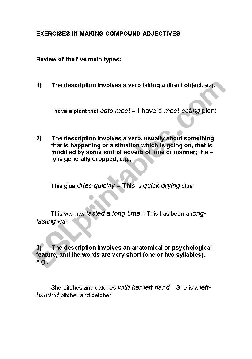 Exercise in making Compound Adjectives