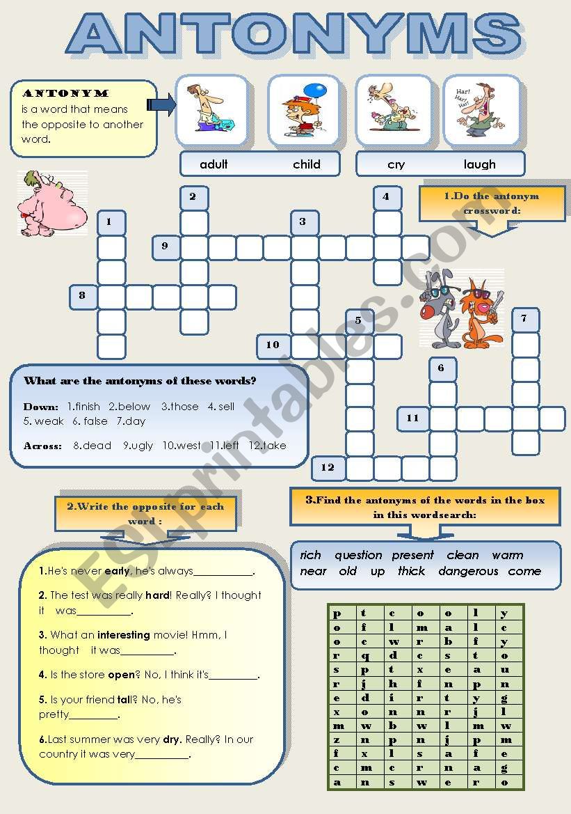 ANTONYMS! - 3 VOCABULARY ACTIVITIES WITH KEYS