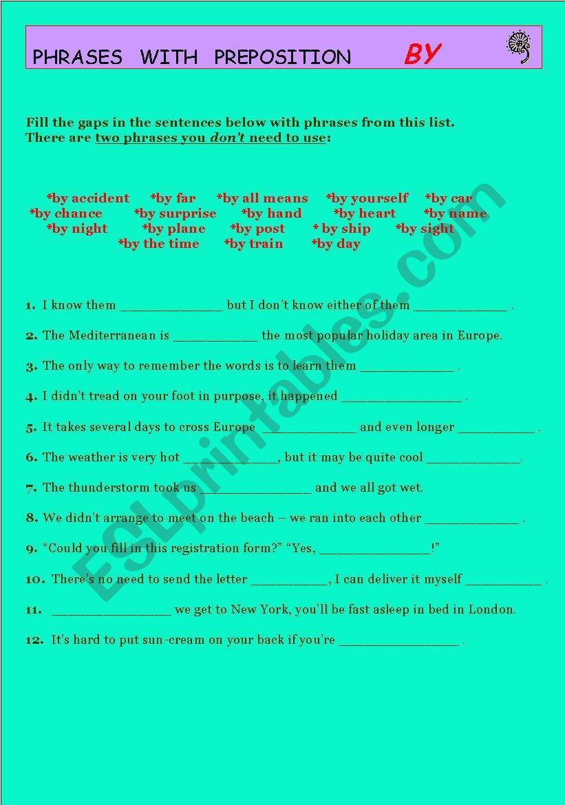 PHRASES WITH PREPOSITION   BY worksheet