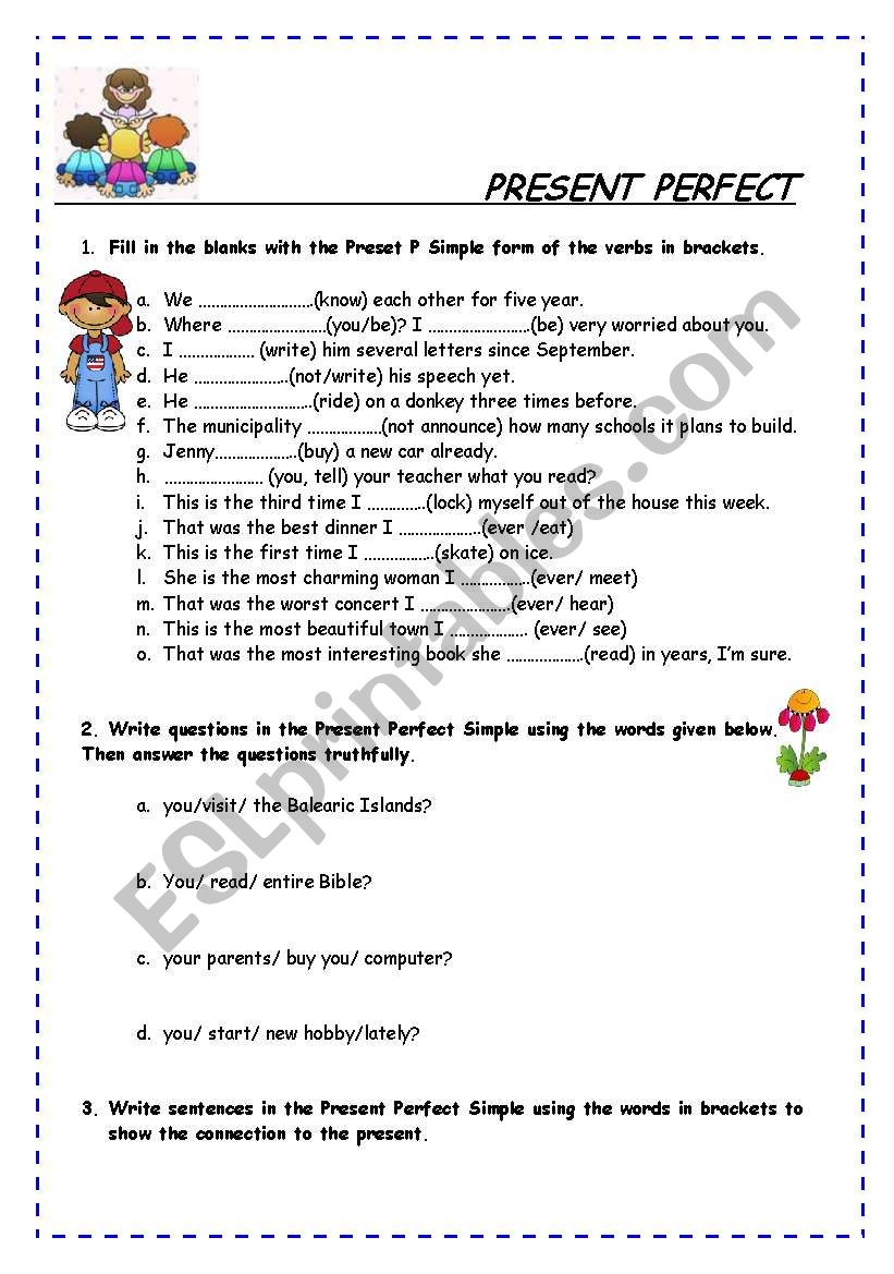 PRESENT PERFECT SIMPLE  worksheet