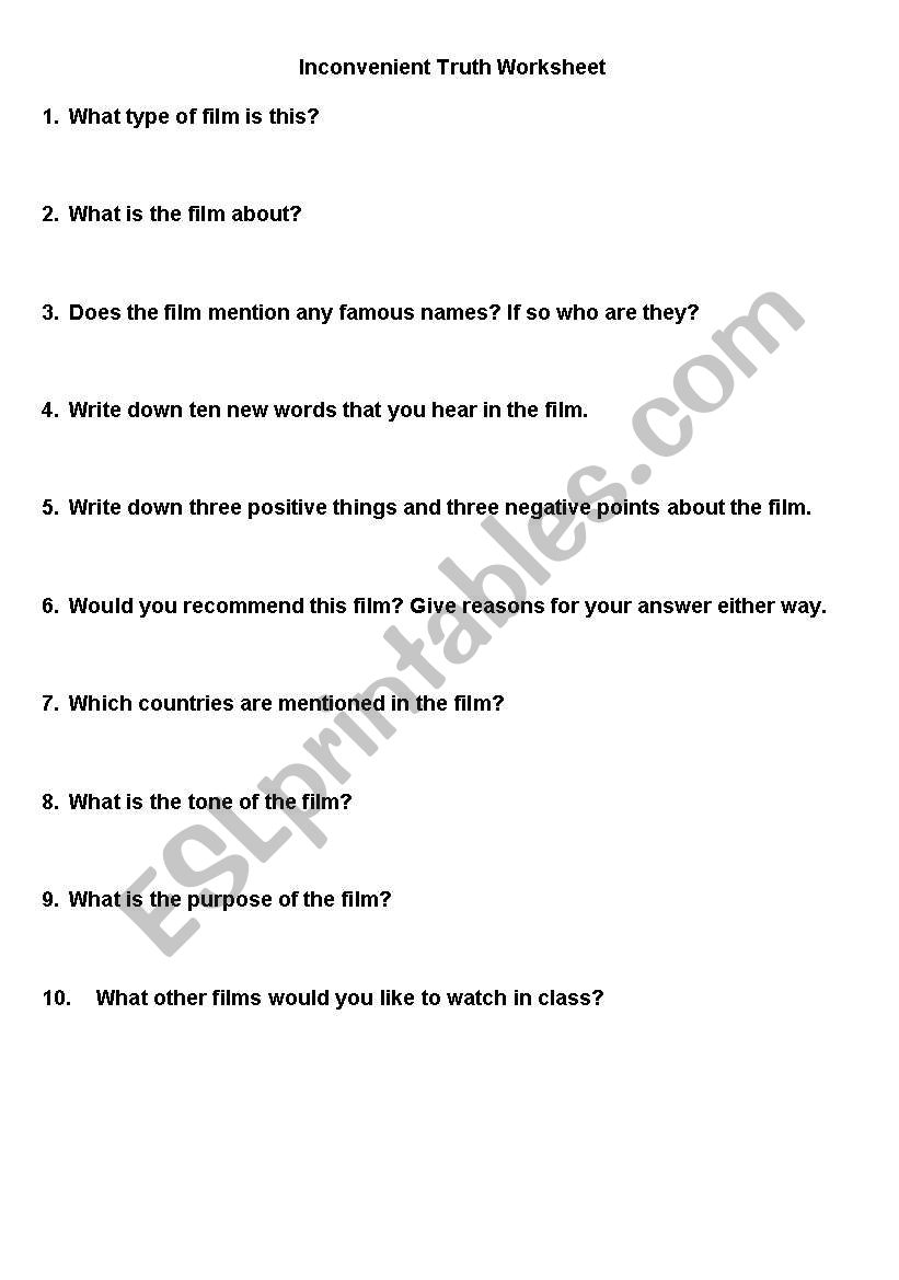 Inconvenient Truth worksheet