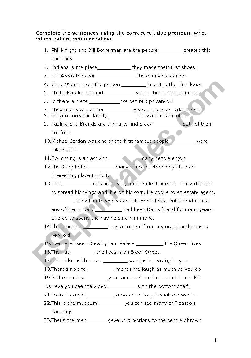 relatives worksheet