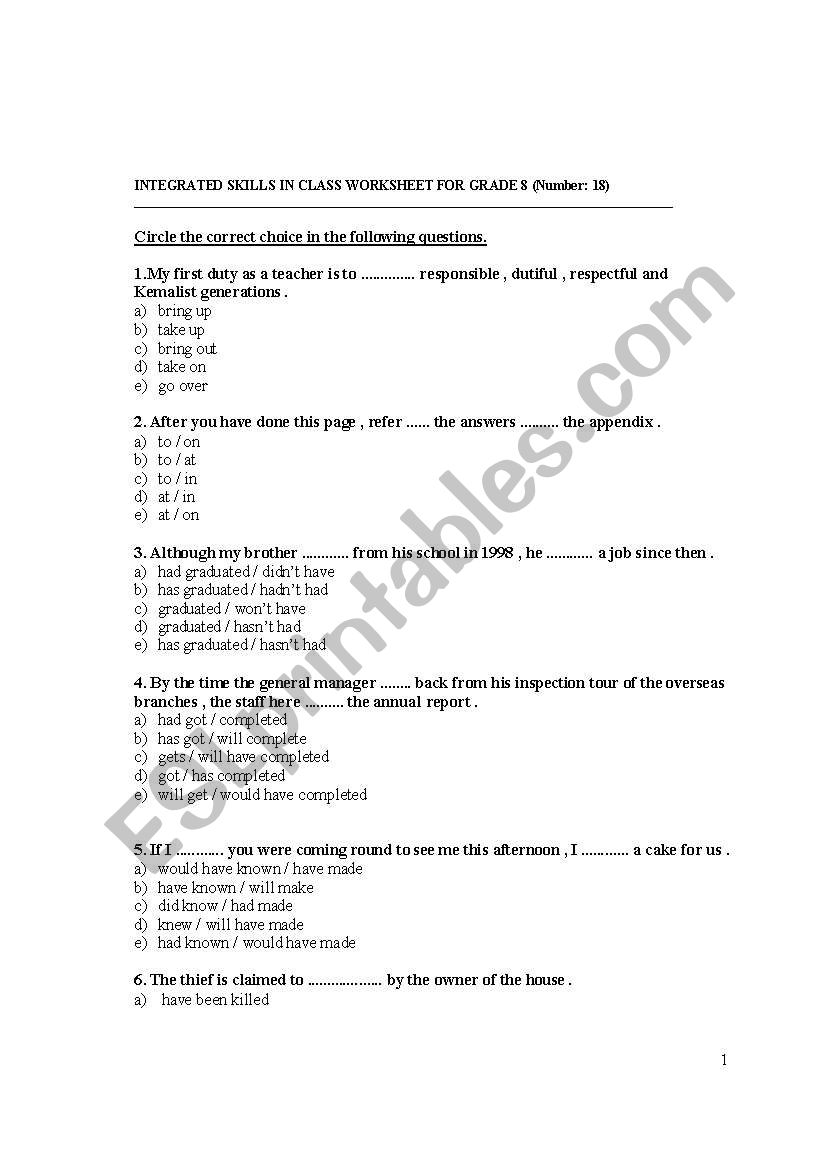 exam worksheet