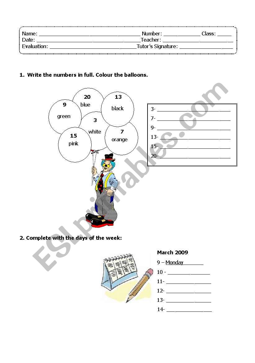 Worksheet (great revision for young learners!)