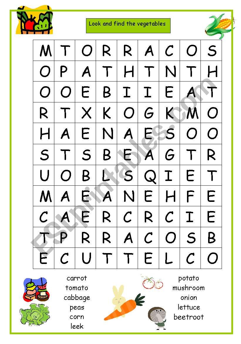 Vegetable Wordsearch worksheet