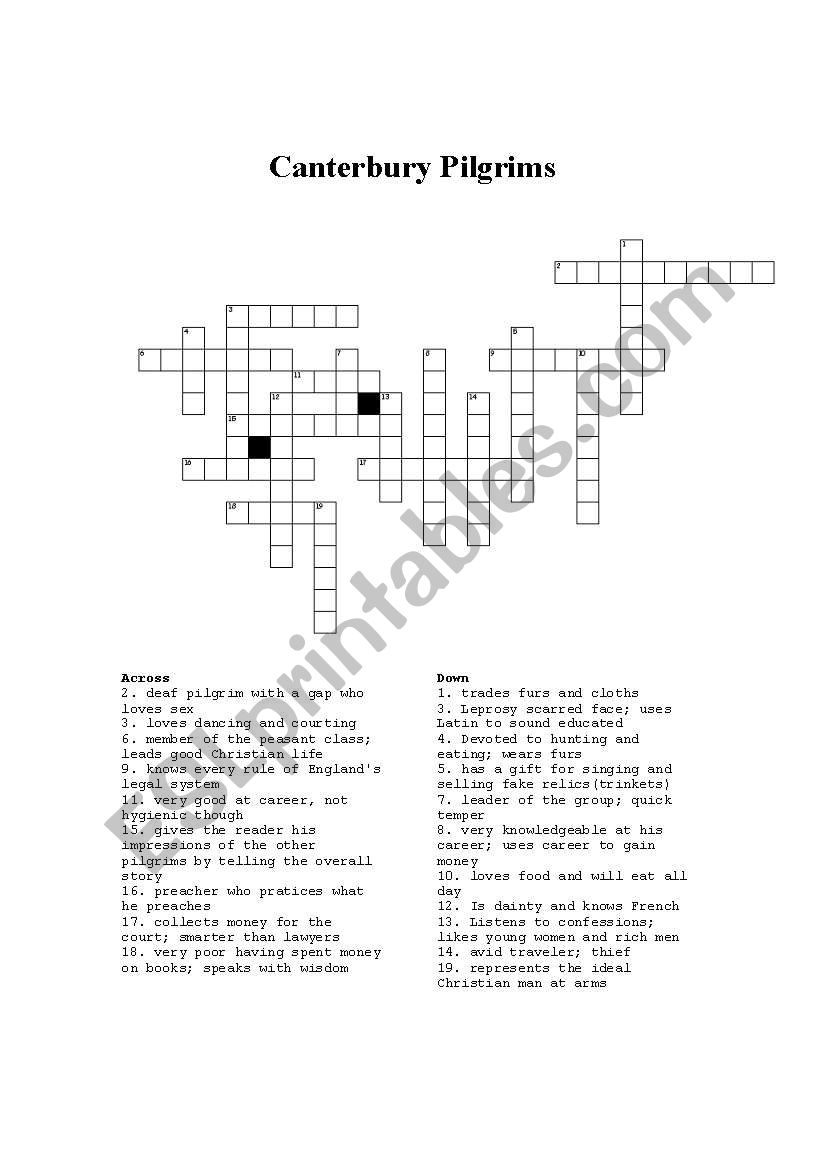 Canterbury Pilgrims Crossword worksheet