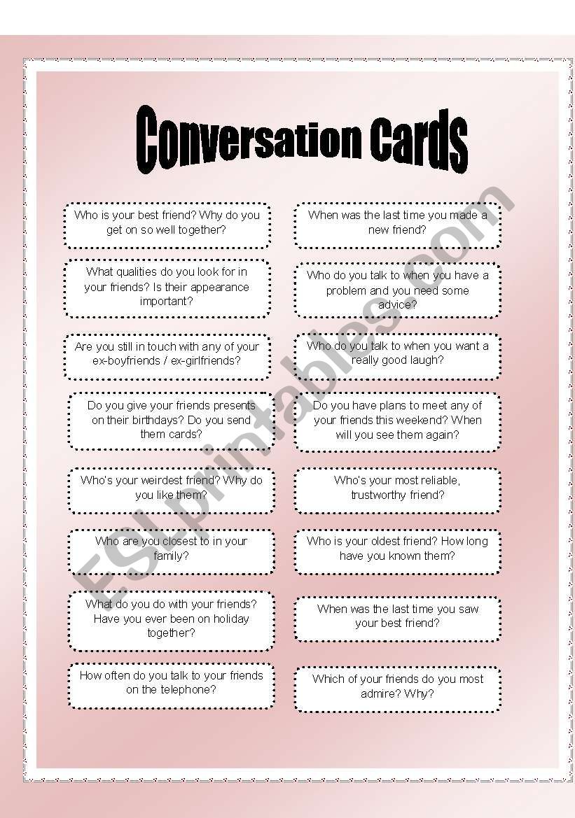 Conversation Cards - Friends - ESL worksheet by fernandyka