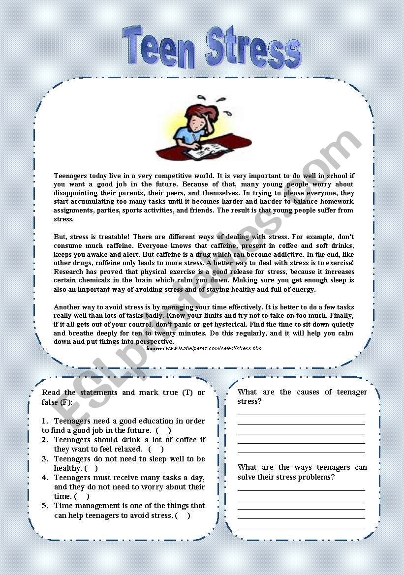 Teen Stress worksheet