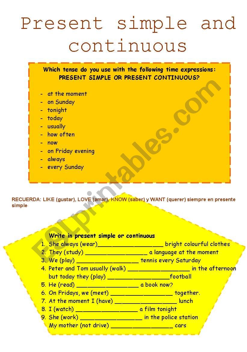 PRESENT SIMPLE AND CONTINUOUS worksheet