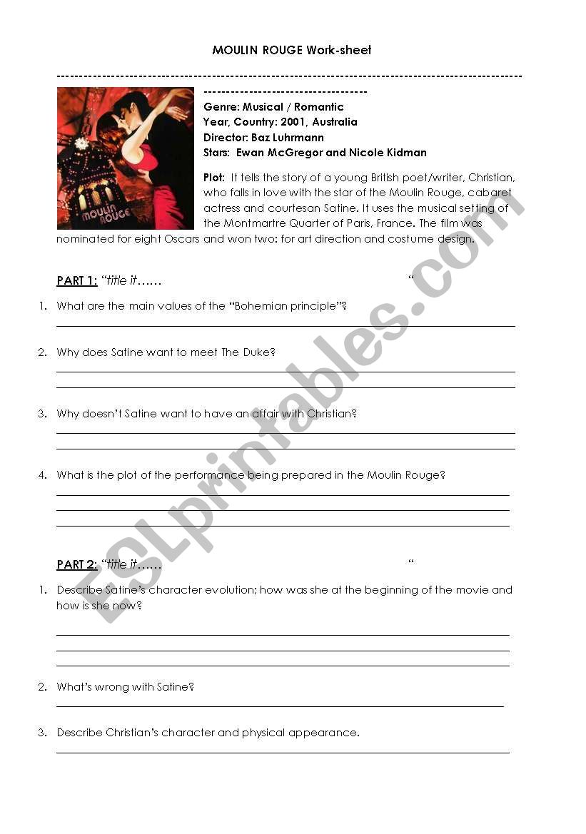 Moulin Rouge worksheet worksheet