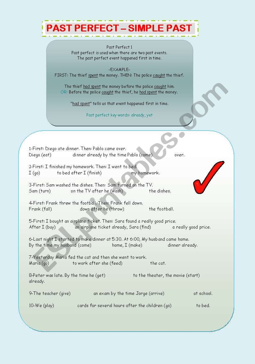 PAST PERFECT SIMPLE PAST worksheet