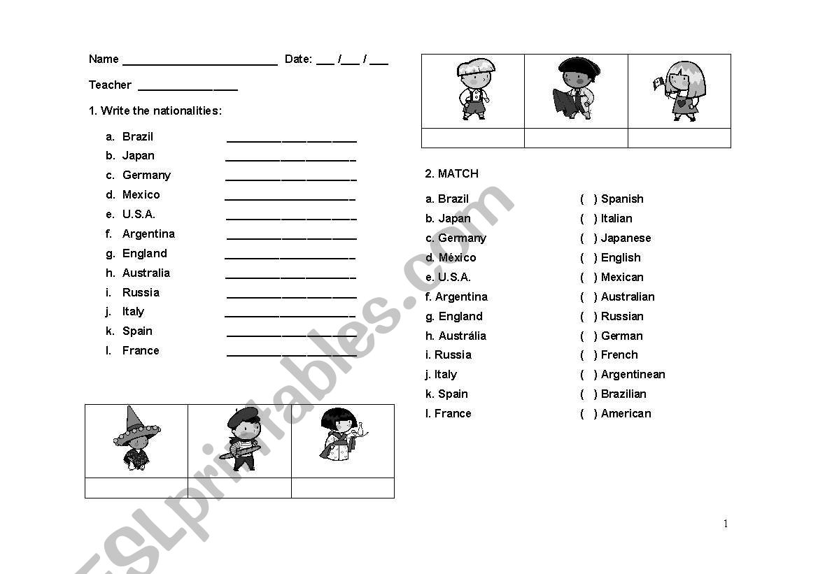 NATIONALITIES worksheet