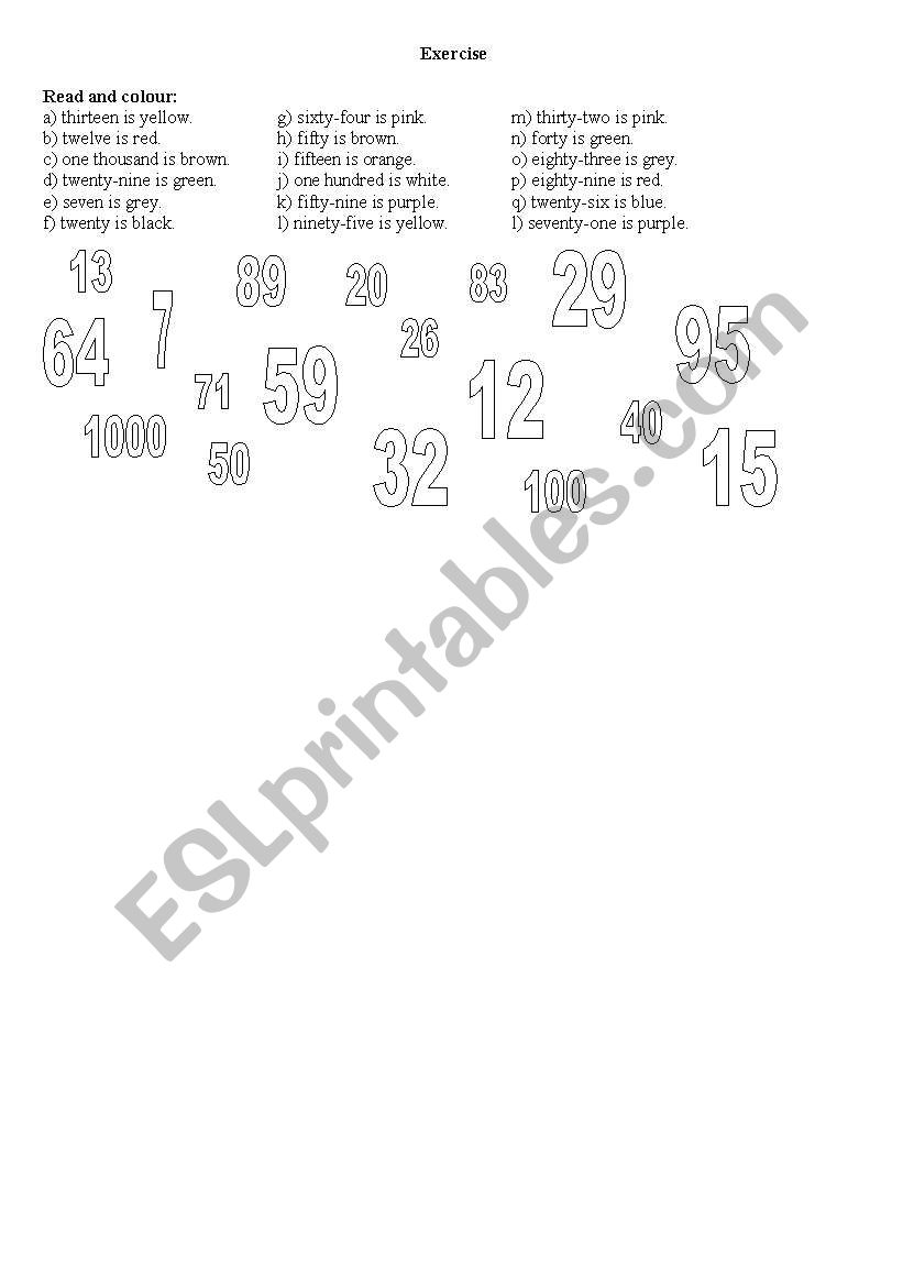 colours and numbers worksheet