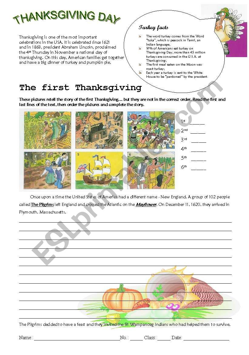 the 1st Thanksgig Day worksheet