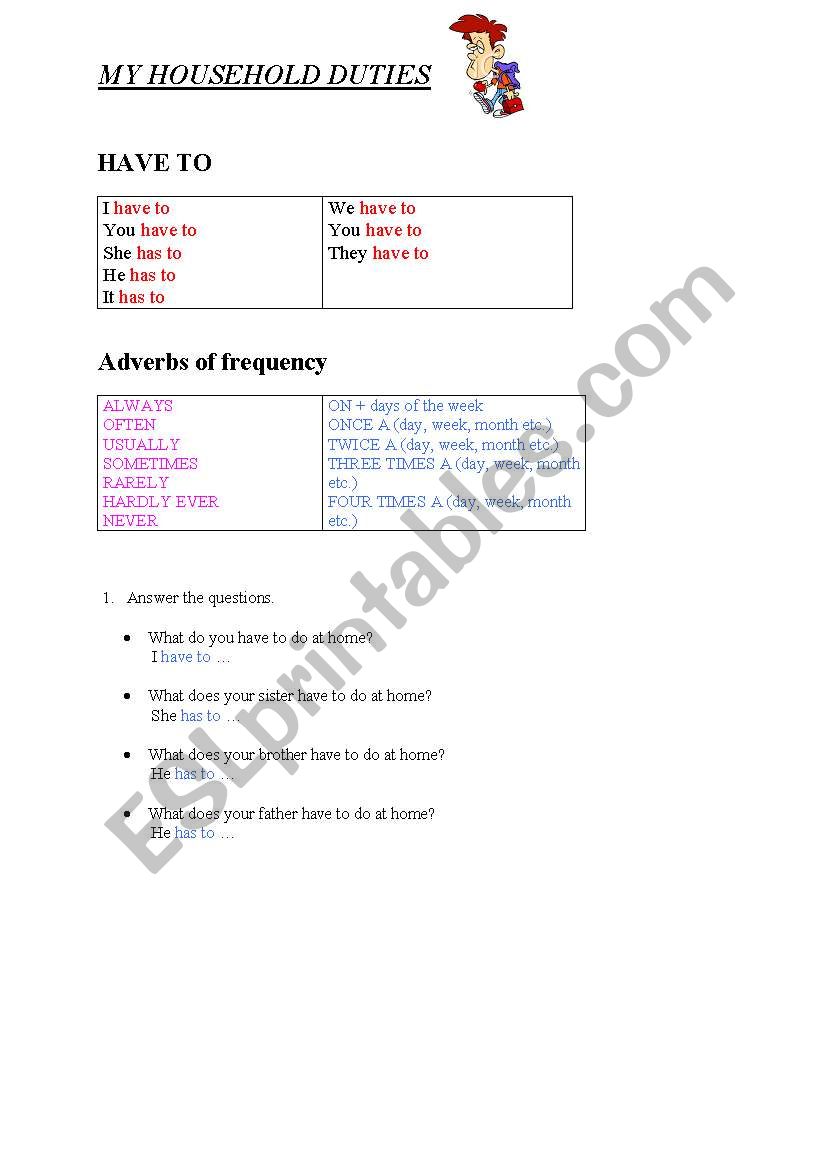 household duties  worksheet