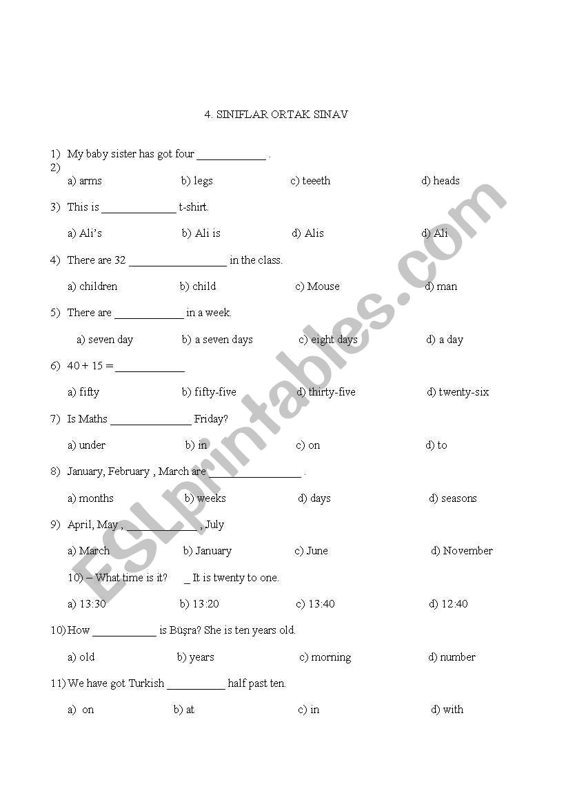 Revision Test  worksheet