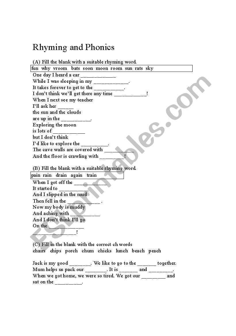 Rhyming and Phonics worksheet