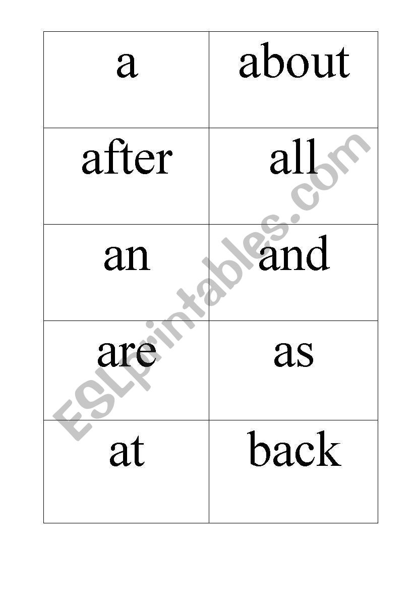 First 100 words flash cards worksheet