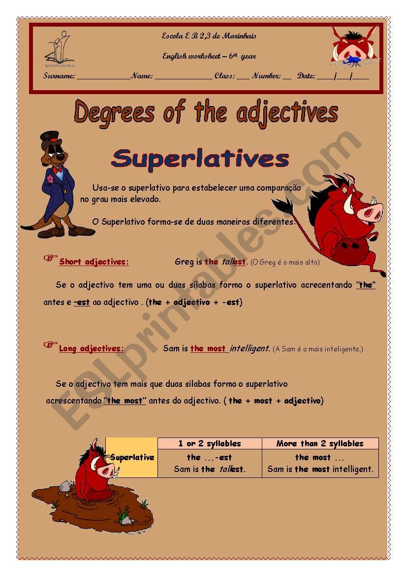 Superlatives worksheet