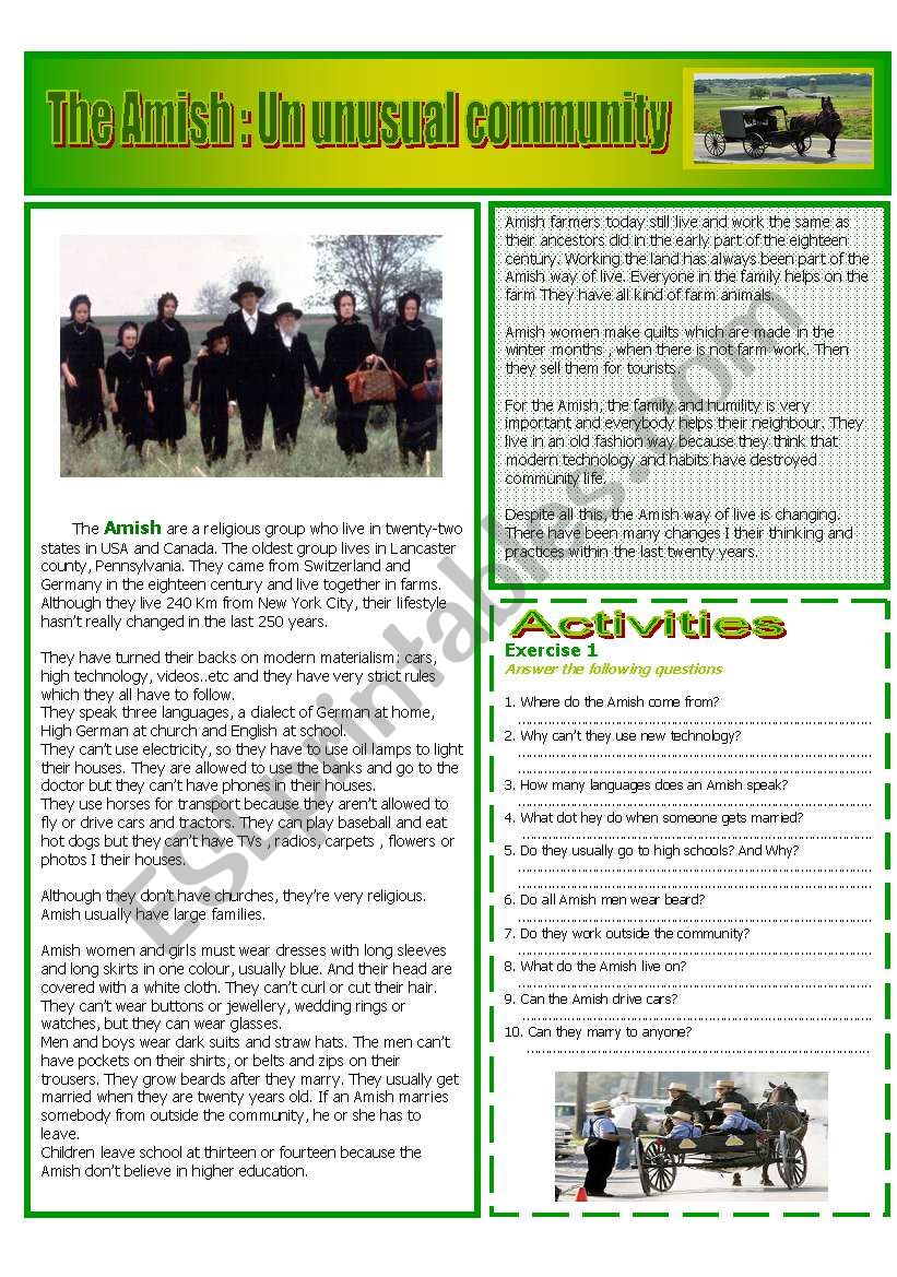 The Amish : READING AND GRAMMAR Series NÂº 9