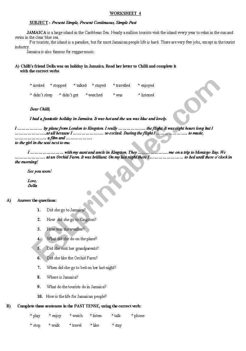 simple past tense worksheet worksheet