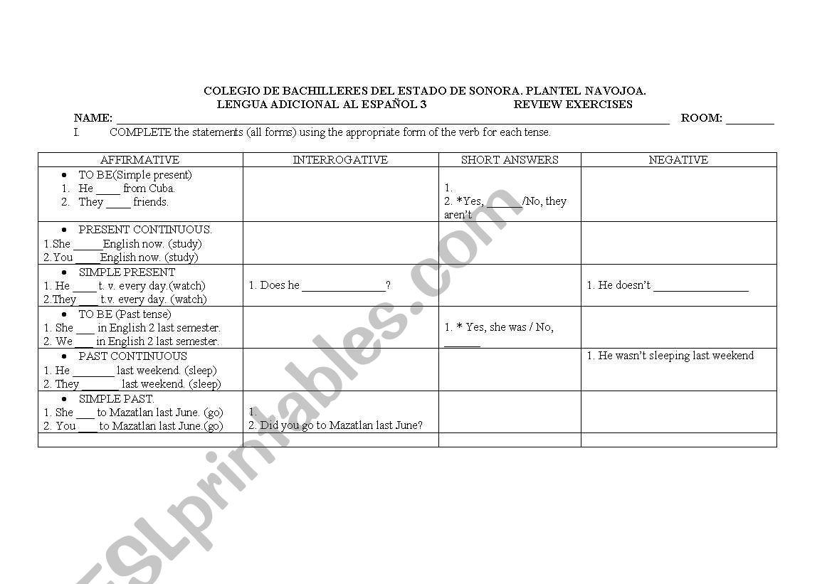 GRAMMAR REVIEW worksheet