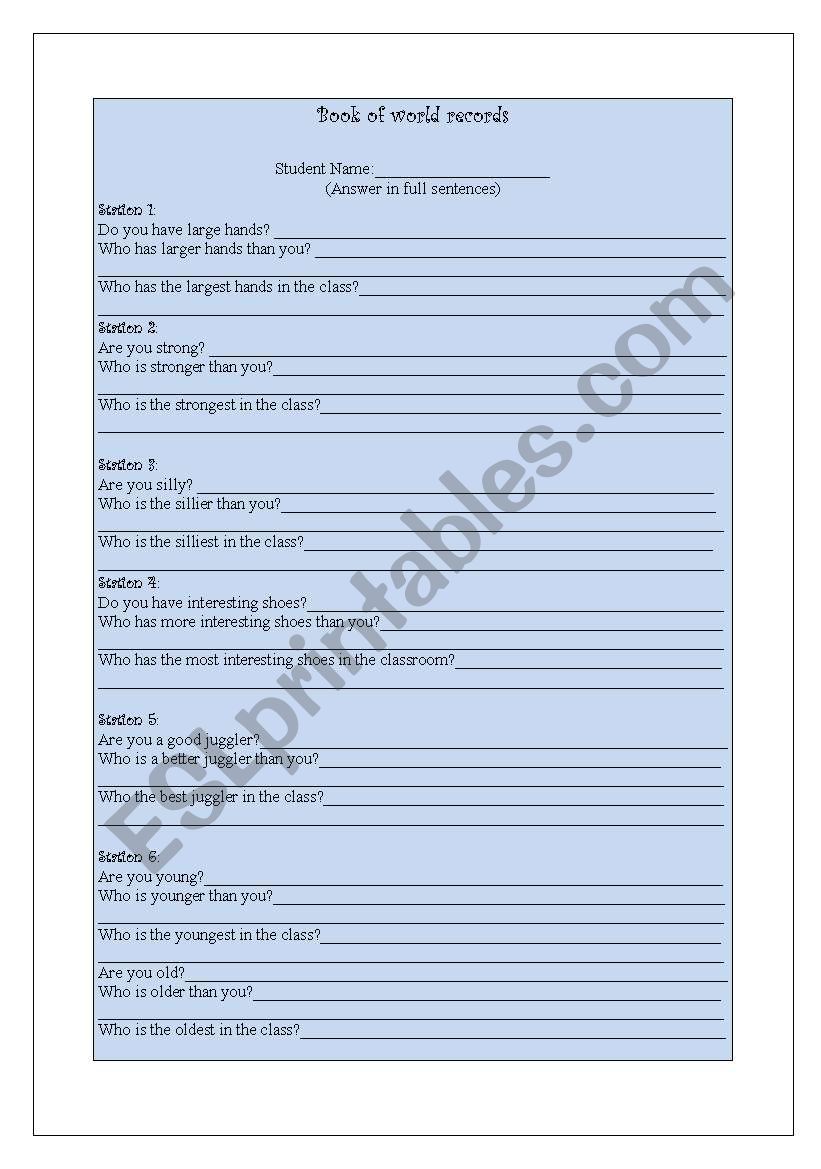 Comparatives and Superlatives worksheet