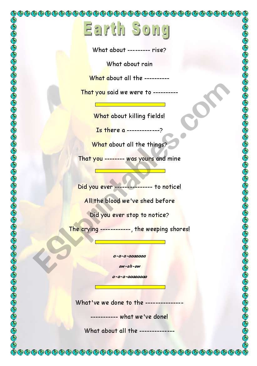 Earth Day song worksheet