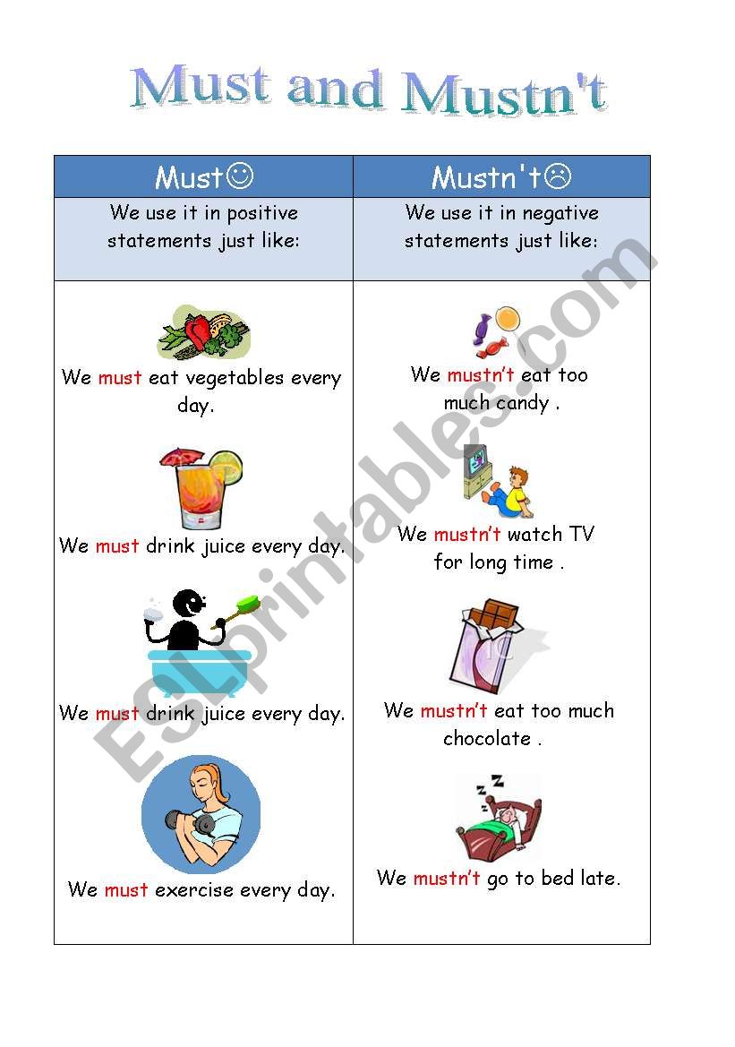 Must and MustnÂ´t worksheet