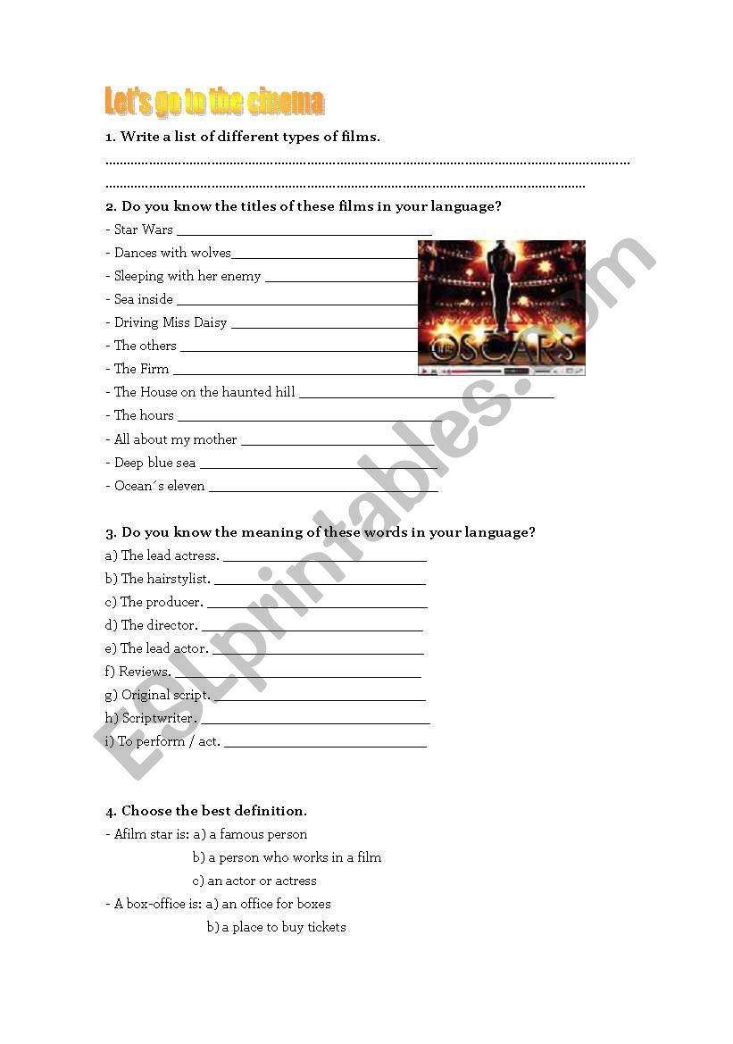 LETS GO TO THE CINEMA worksheet