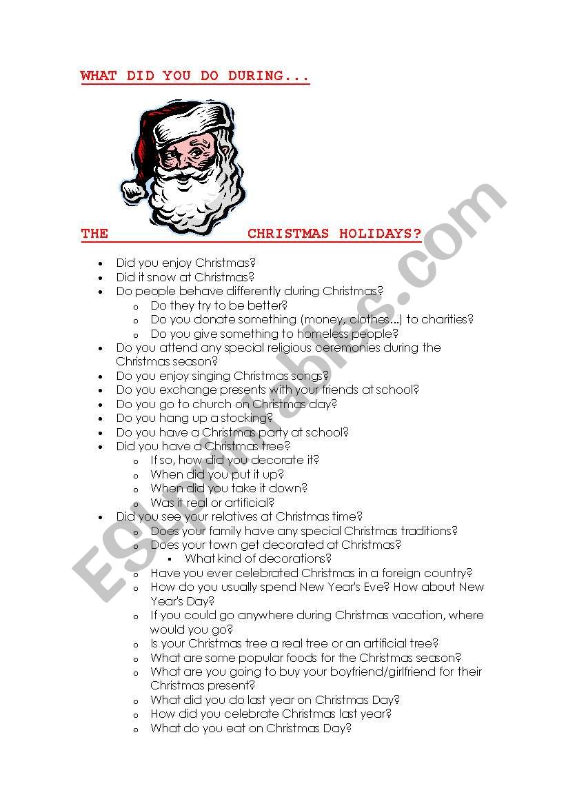 WHAT DID YOU DO LAST XMAS? worksheet