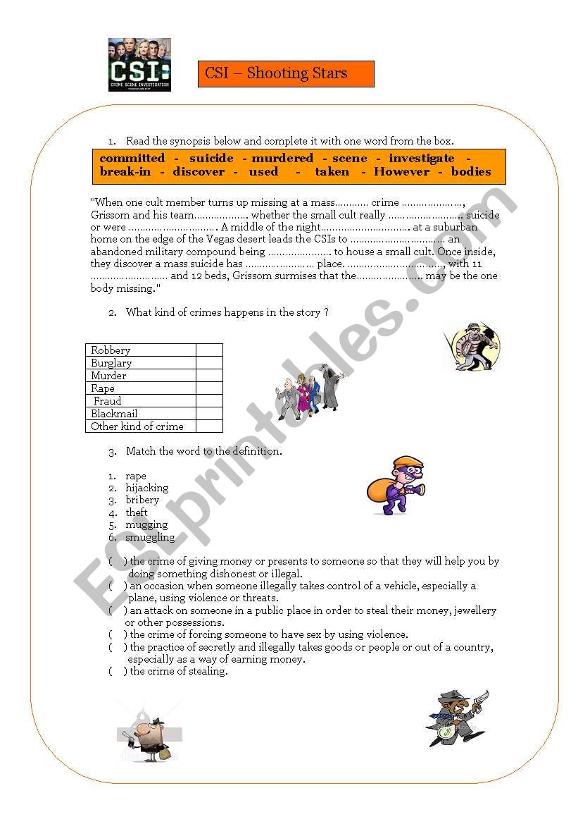 CSI- shooting stars worksheet